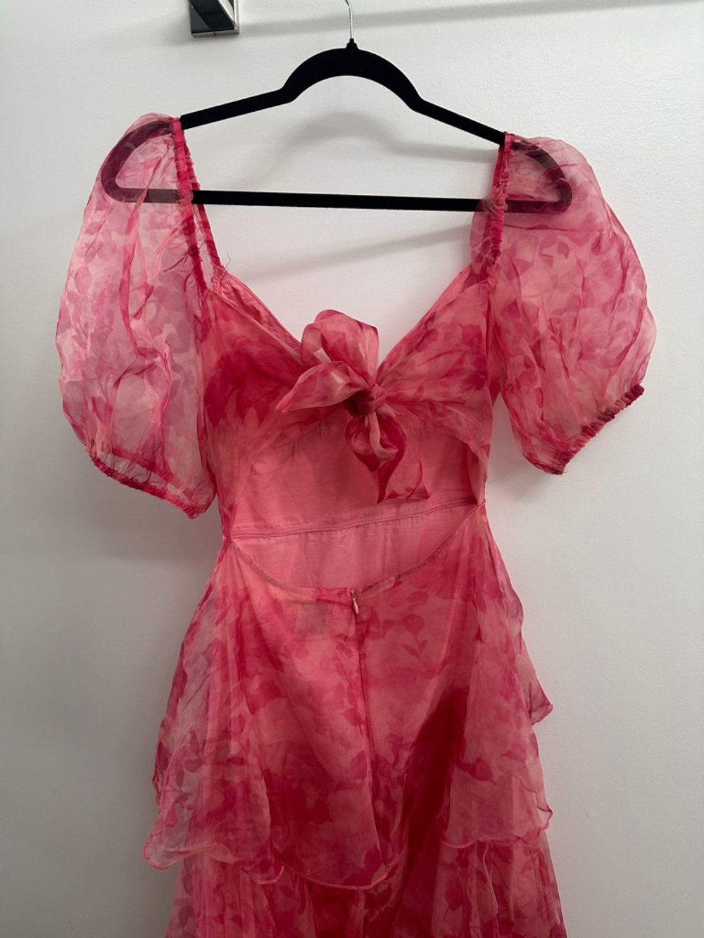 Hello Molly Pink Floral Tiered Maxi with Puff Sleeves - Picture 8 of 11